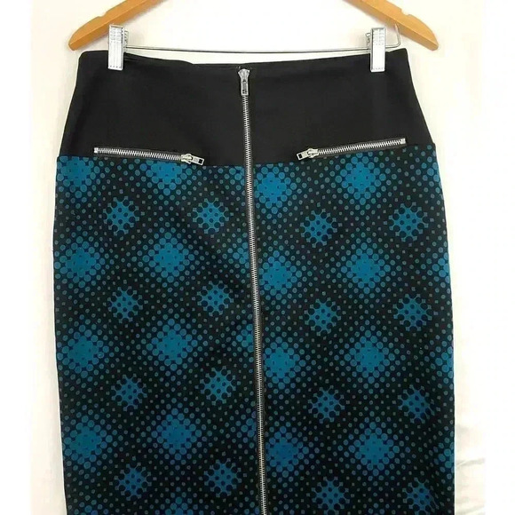 Worthington Pencil Skirt Sz 6 Stretch Blue Black Pattern Front Zipper - Picture 4 of 8